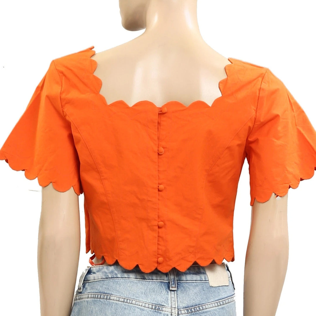 Maeve Anthropologie Square-Neck Scallop Blouse Top
