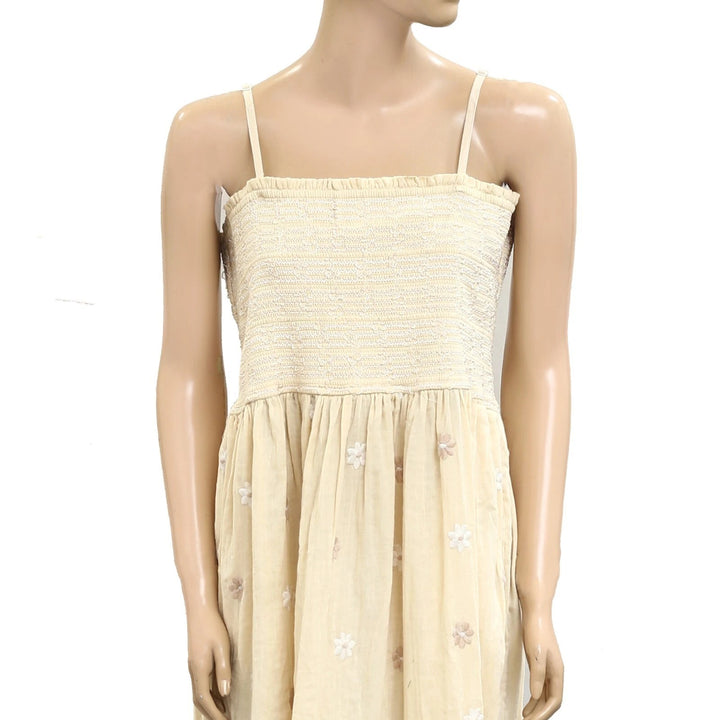 Free People Floral Embroidered Smocked Long Maxi Dress