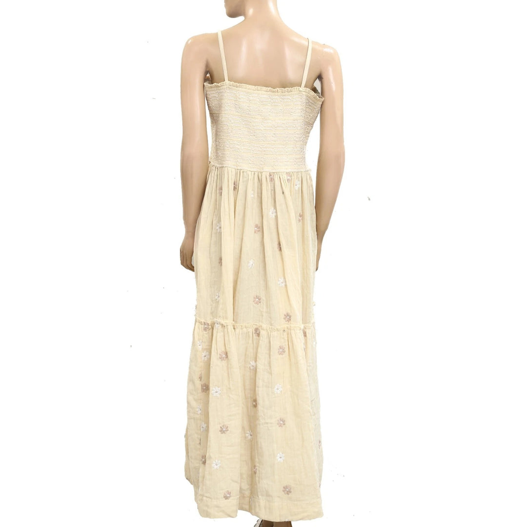 Free People Floral Embroidered Smocked Long Maxi Dress