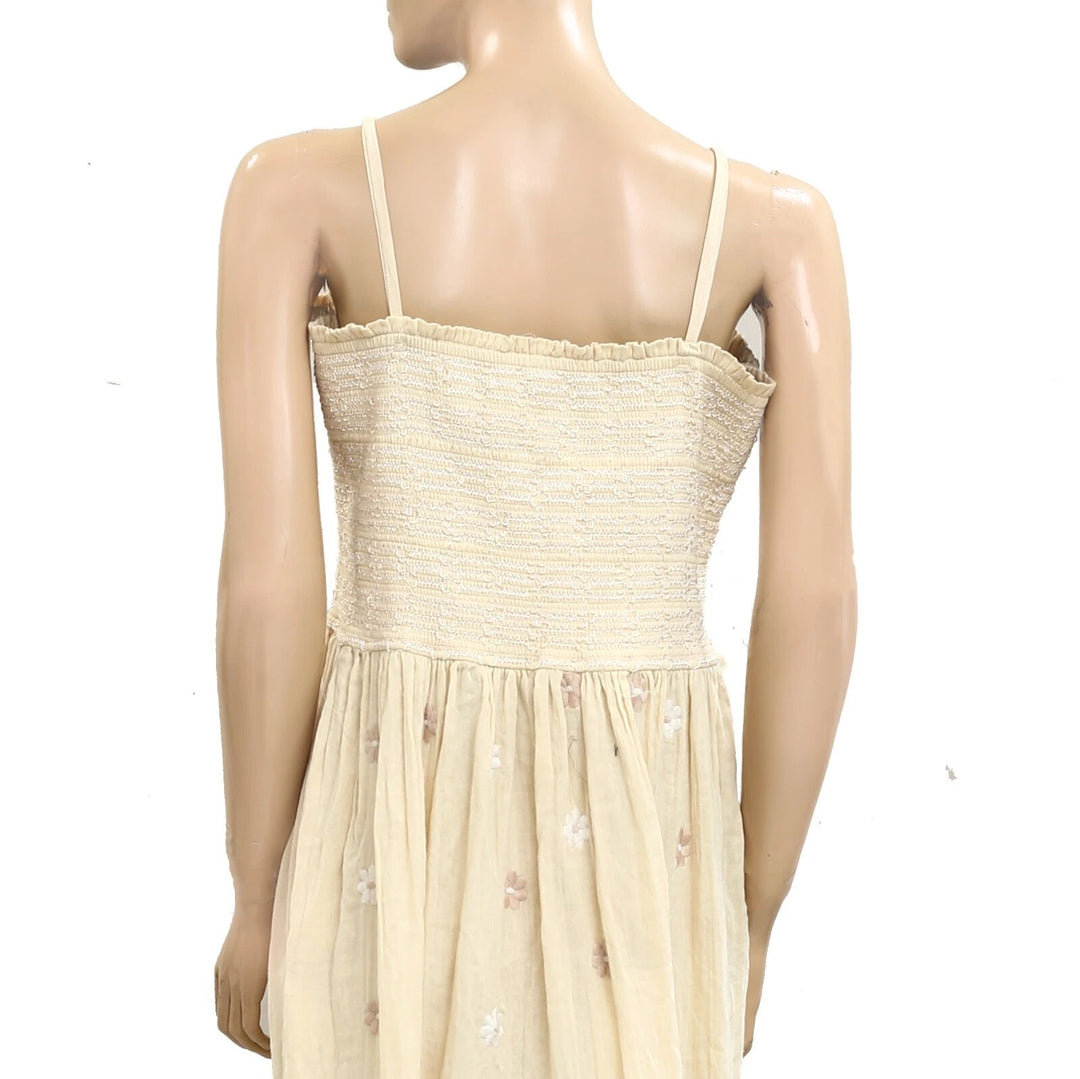 Free People Floral Embroidered Smocked Long Maxi Dress