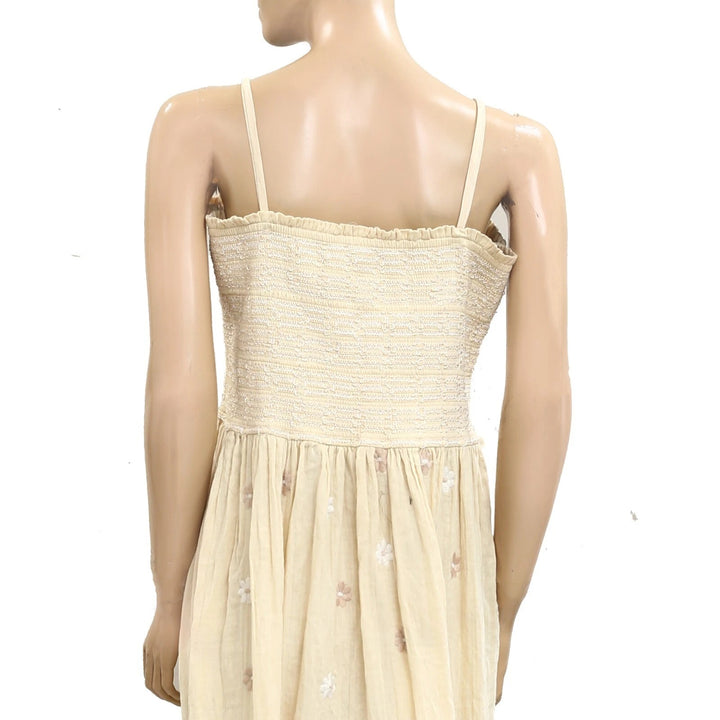 Free People Floral Embroidered Smocked Long Maxi Dress