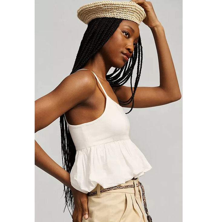 Maeve Anthropologie Ruffled Bubble-Hem Cropped Cami Tank Top