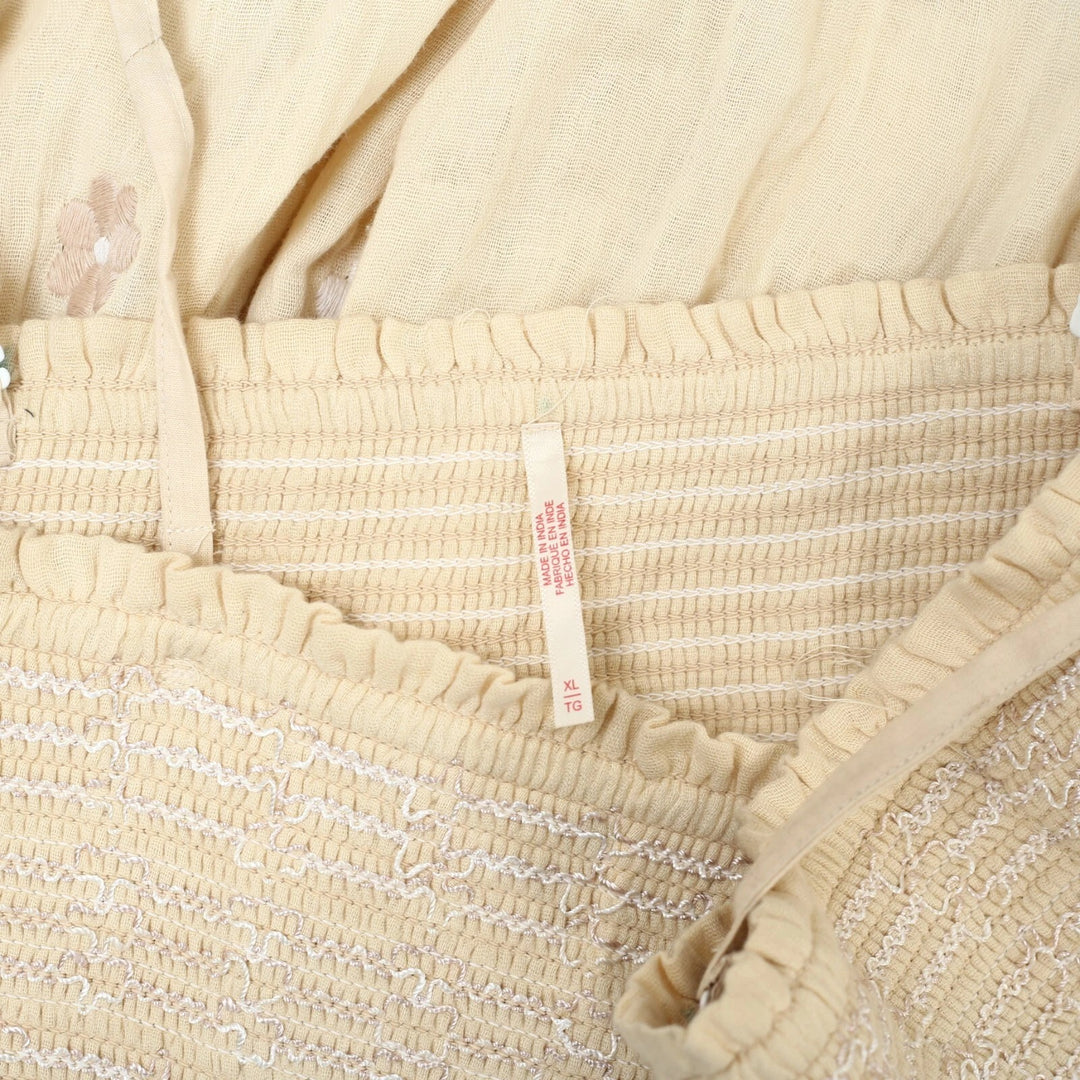 Free People Floral Embroidered Smocked Long Maxi Dress