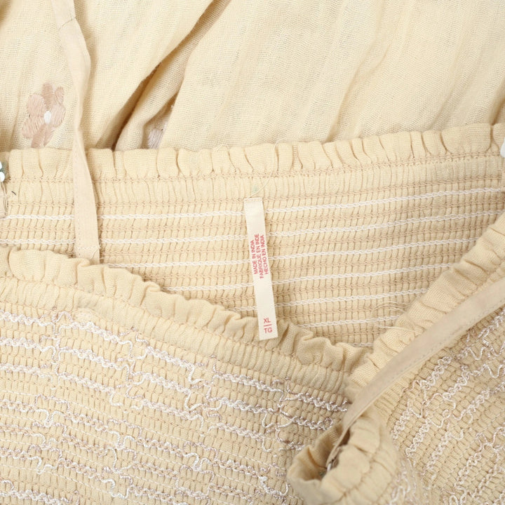 Free People Floral Embroidered Smocked Long Maxi Dress