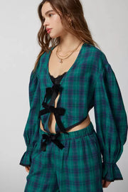 Out From Under Urban Outfitters Charlotte Flannel Bow Blouse Top