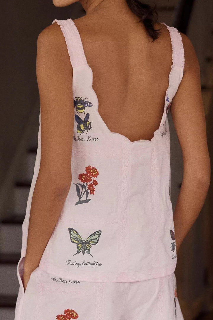 Anthropologie LyreBird Sleeveless Embroidered Buttondown Top