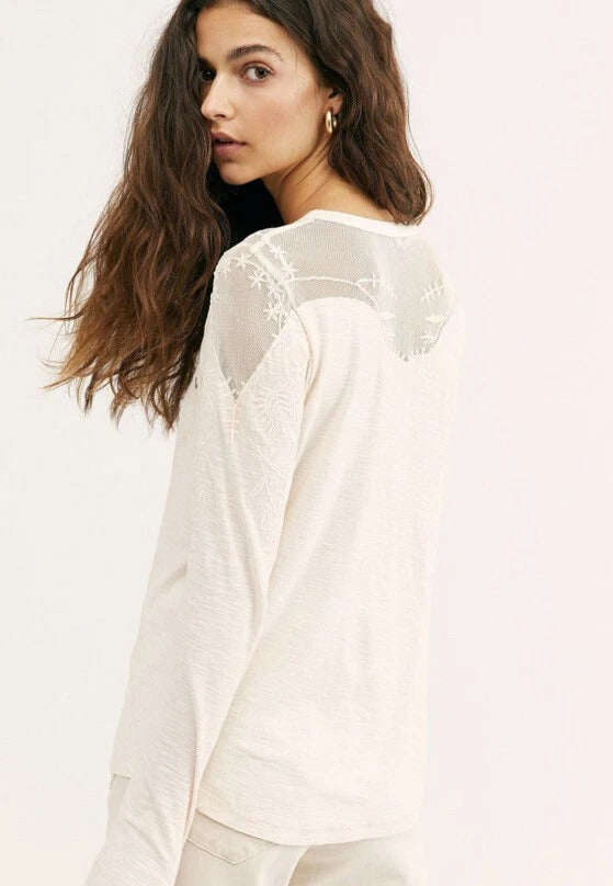 Free people Micha Embellished Mesh Beaded Long Sleeve Tee Blouse Top