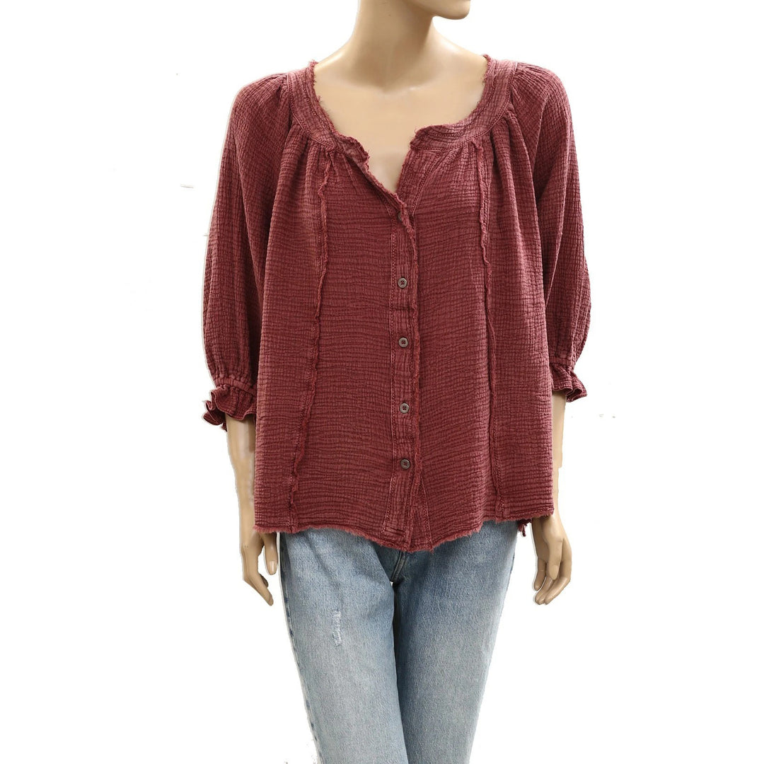 Free People We The Free Lucy Solid Shirt Blouse Top