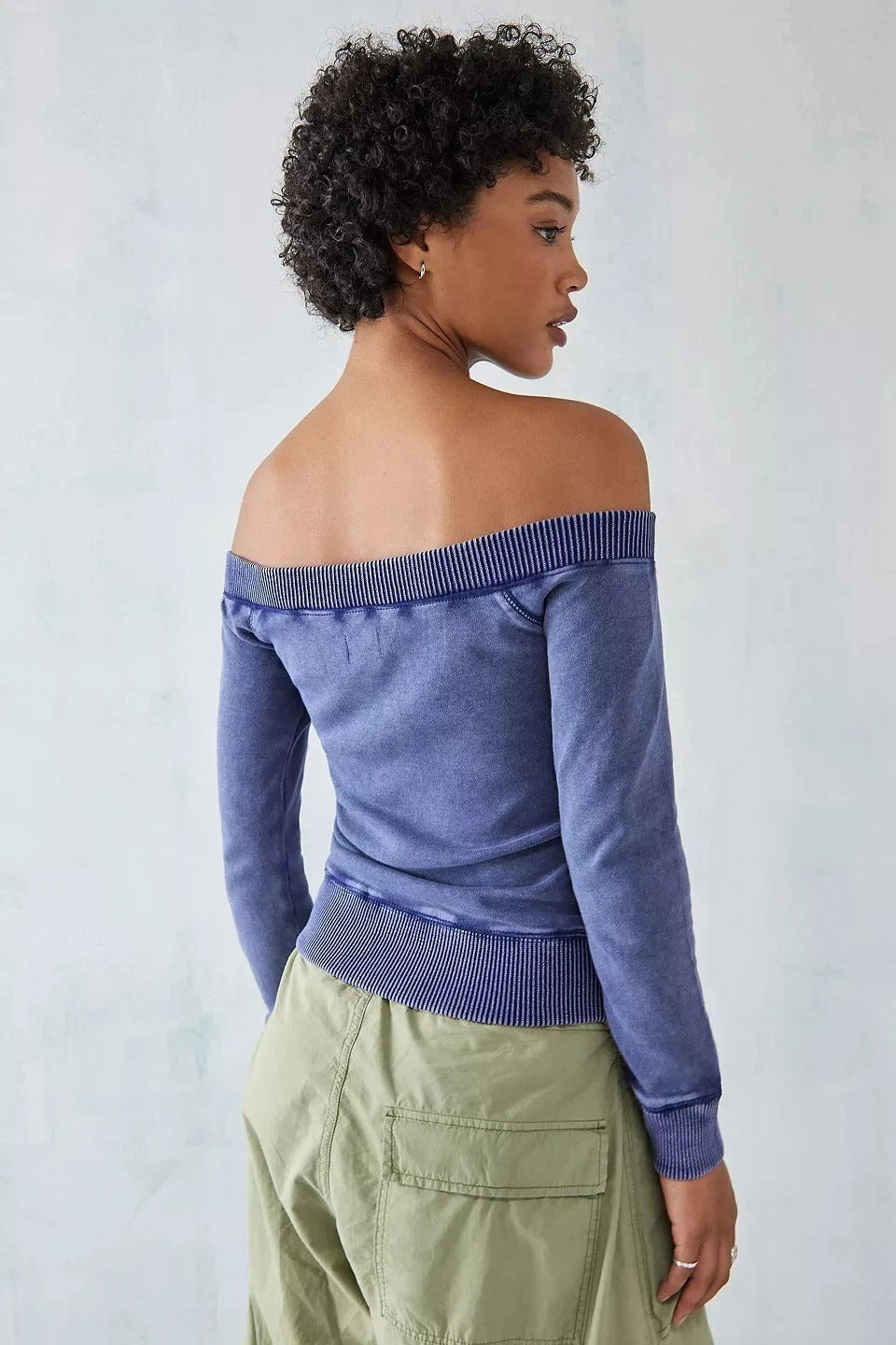BDG Urban Outfitter Daria Off-Shoulder Zip-Up Sweatshirt Top
