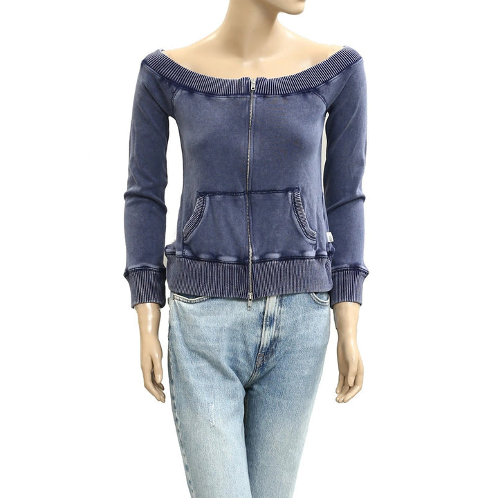 BDG Urban Outfitter Daria Off-Shoulder Zip-Up Sweatshirt Top