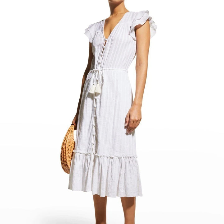 Veronica Beard Tinzia Lurex-Striped Midi Dress