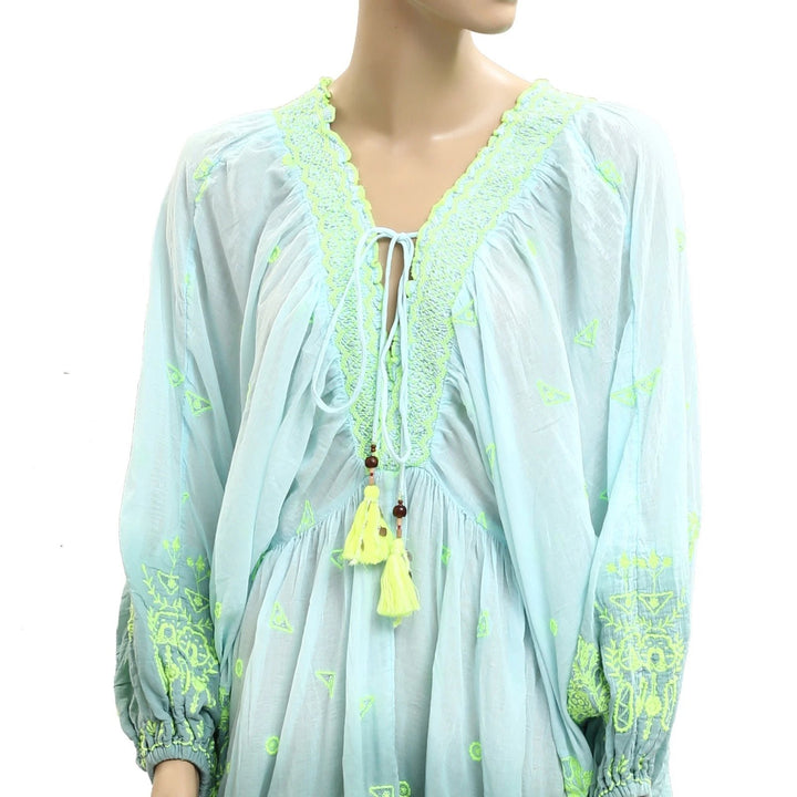 Free People Floral Embroidered Long Sleeve Mini Dress