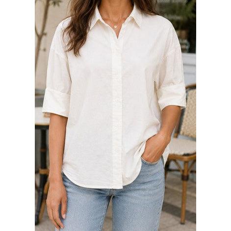 Anthropologie Maeve Women's Short Sleeve Buttondown Shirt Top