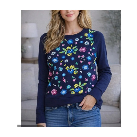 Lilly Pulitzer Floral Embroidered Sweatshirt Blouse Top