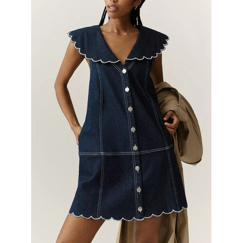 Anthropologie Pilcro Scalloped Denim Buttondown Dress