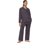 Bode Women's Navy Grid Pyjama Shirt Top