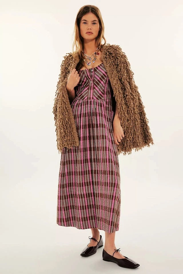Free People Tulie Plaid Midi Dress