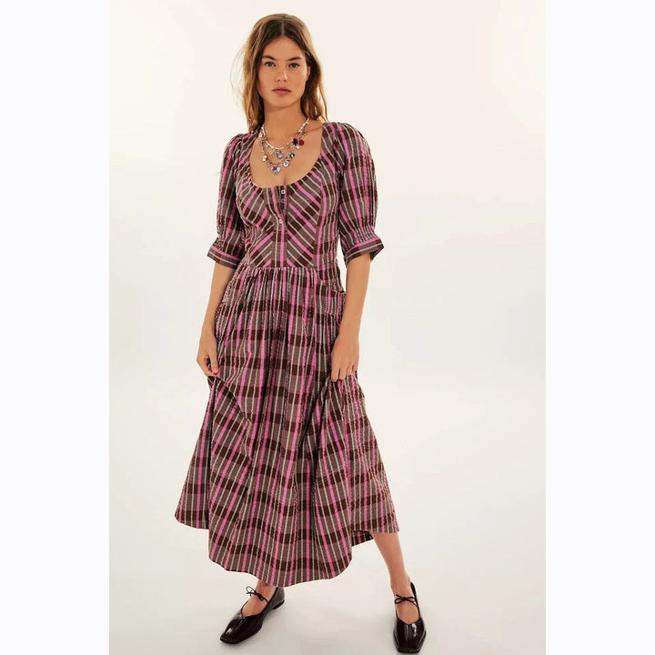 Free People Tulie Plaid Midi Dress