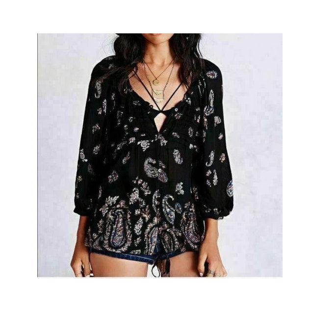 Ecote Urban Outfitters Paisley Printed Black Shirt Blouse Top