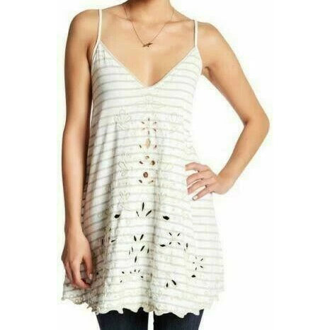 Free People Sefaring Striped Embroidered Tunic Top