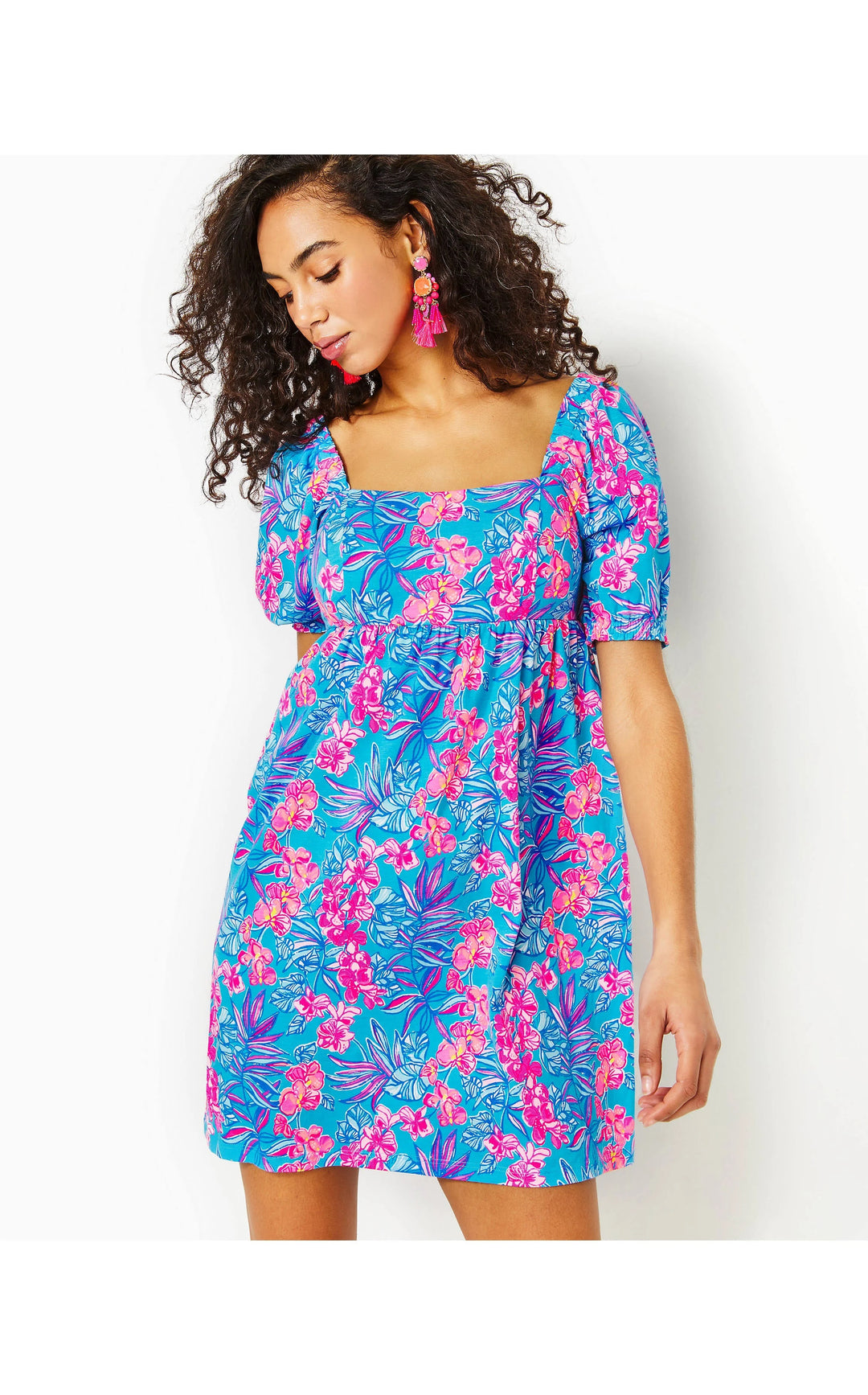 delaney short sleeve dress Lilly Pulitzer Delaney Short Sleeve Dress Cumulus Blue Orchid Oasis 6 at Amazon Women's Clothing store