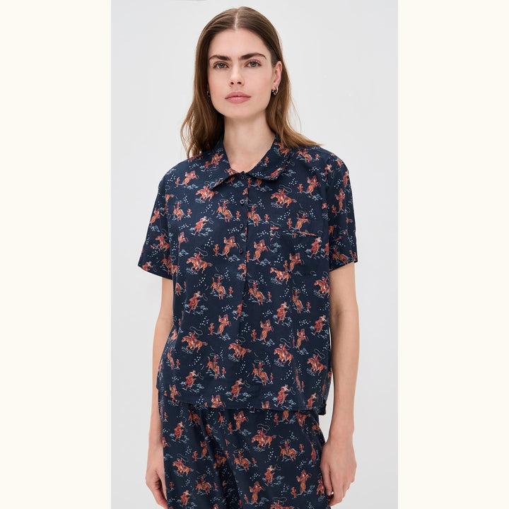 THE GREAT. The Short Sleeve Horse print Tunic Shirt Top