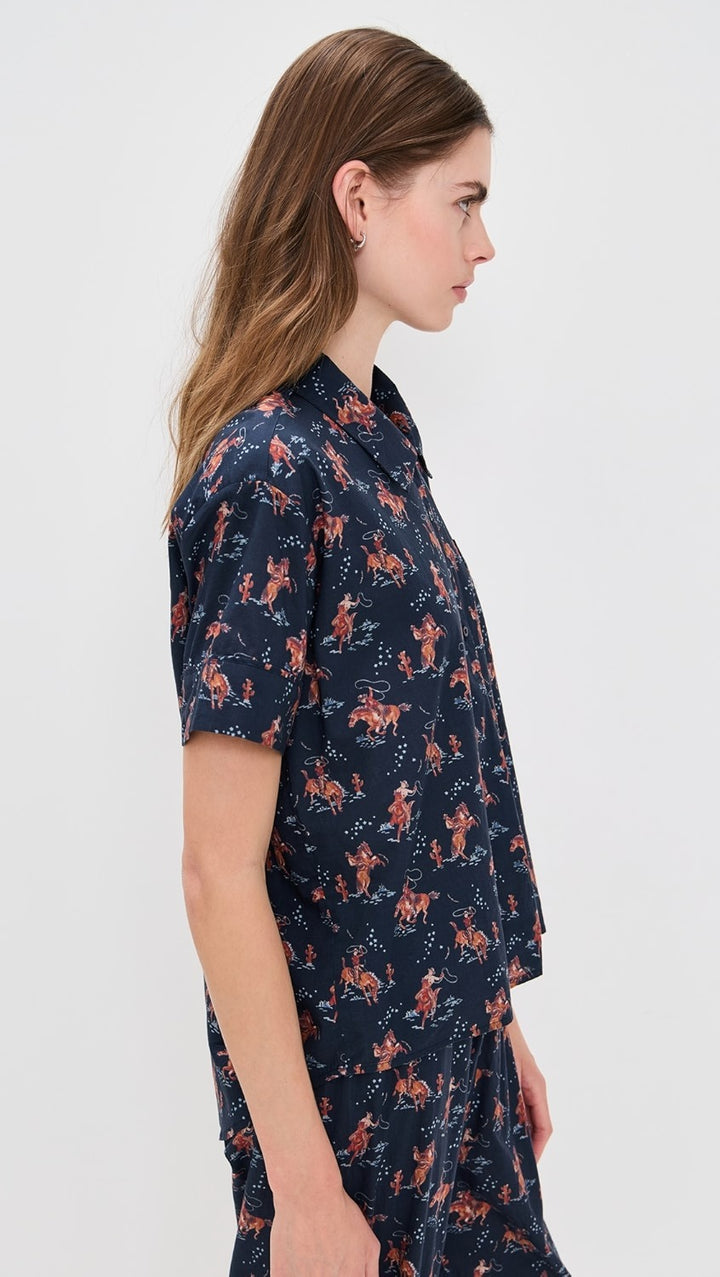 THE GREAT. The Short Sleeve Horse print Tunic Shirt Top