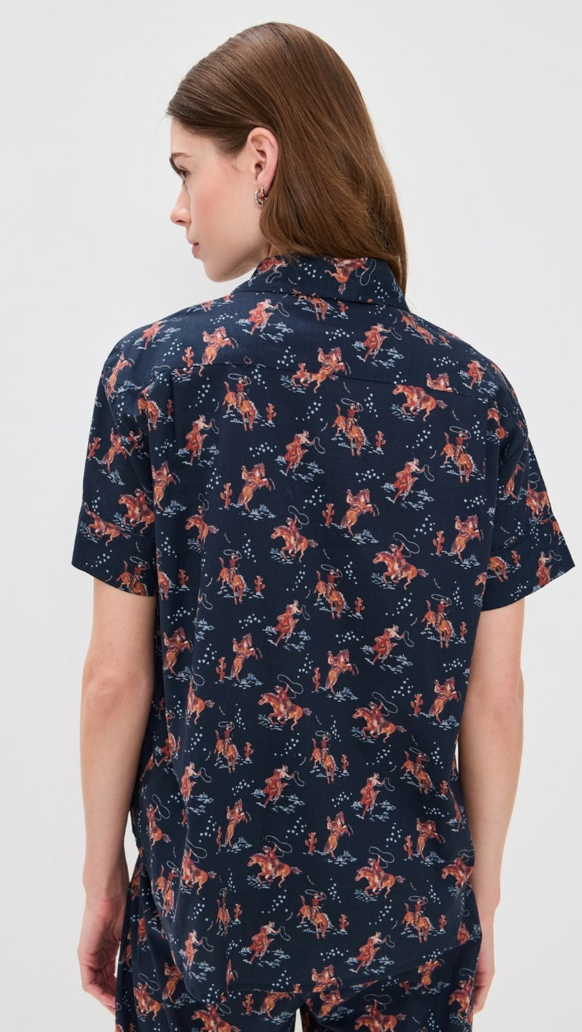 THE GREAT. The Short Sleeve Horse print Tunic Shirt Top