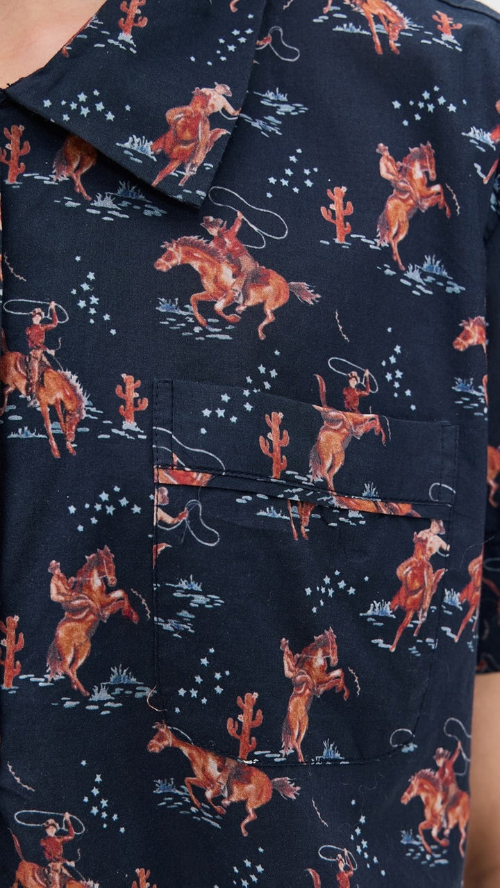 THE GREAT. The Short Sleeve Horse print Tunic Shirt Top