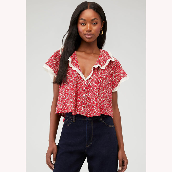 Free People Truly Yours Printed Blouse Shirt Top