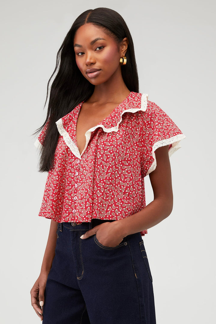 Free People Truly Yours Printed Blouse Shirt Top