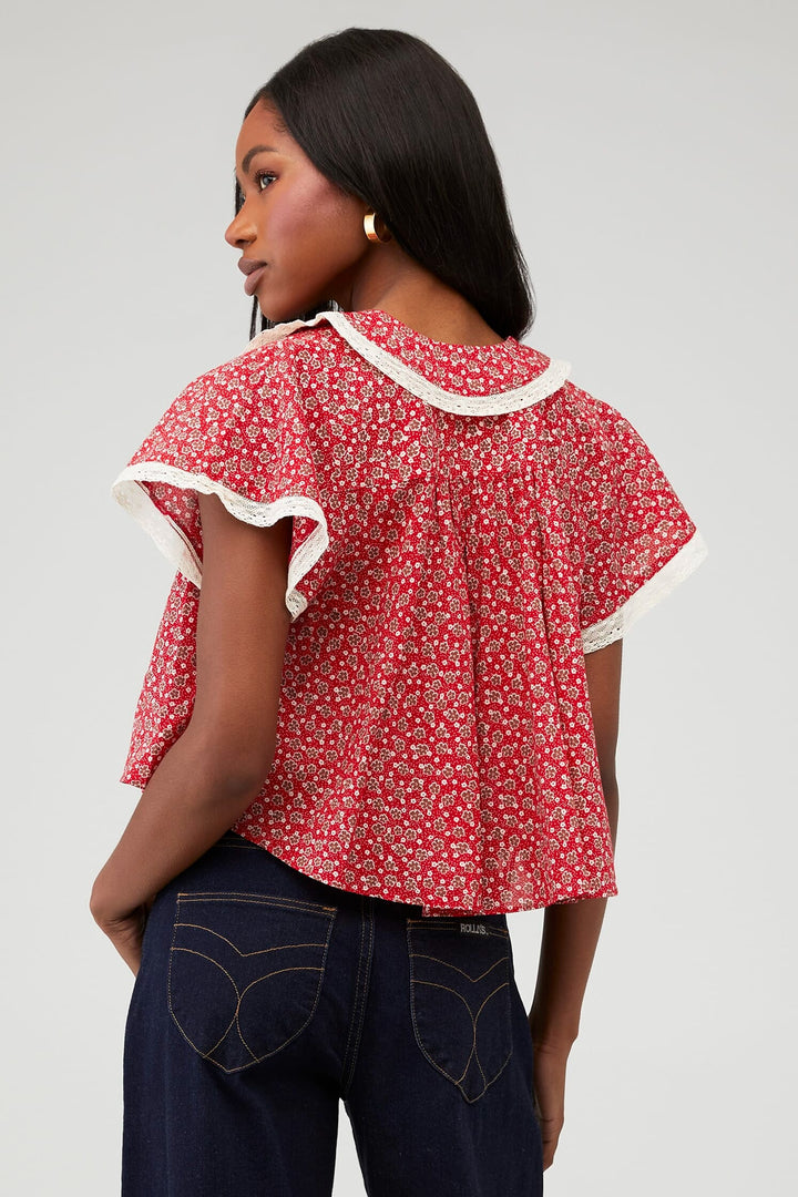Free People Truly Yours Printed Blouse Shirt Top