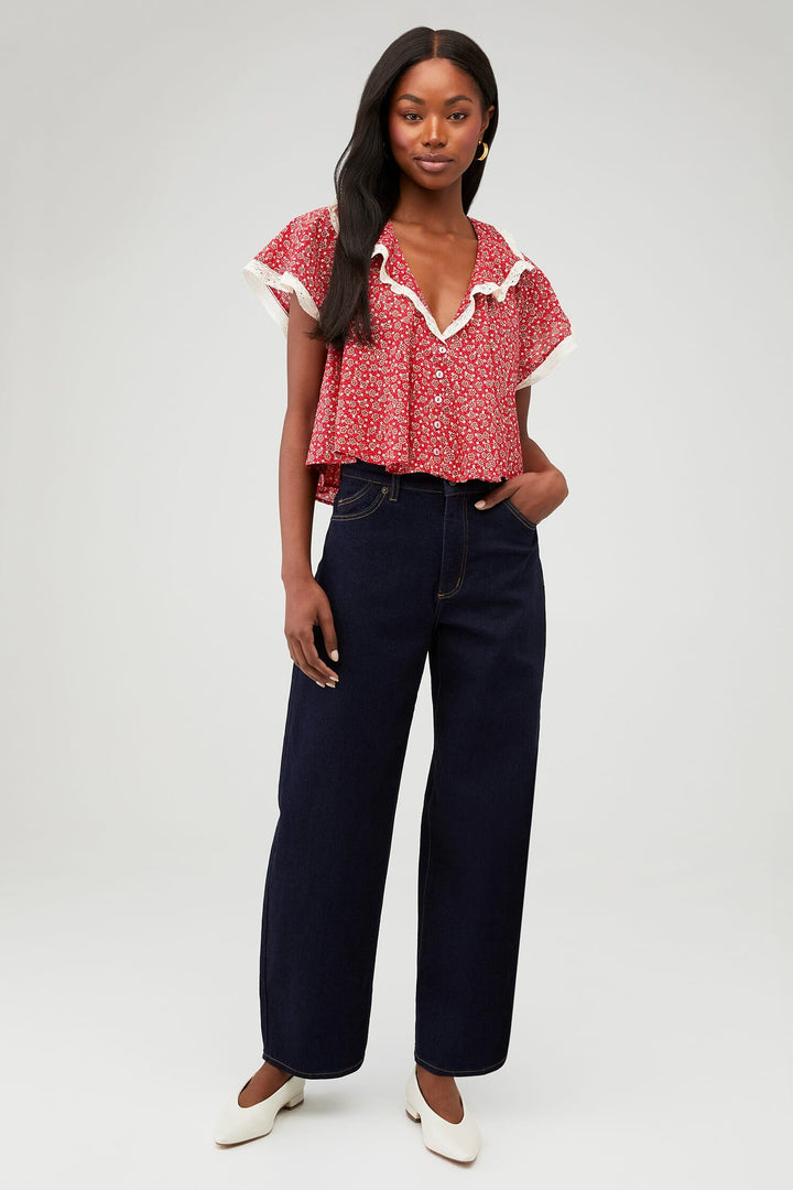 Free People Truly Yours Printed Blouse Shirt Top