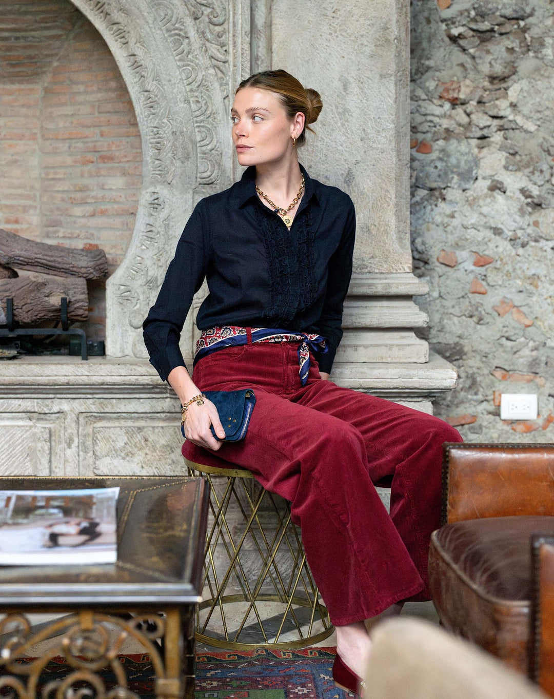 Voyageur by MERSEA Tuxedo Ruffle Shirt Top