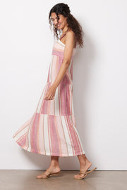 Faherty Sarah Tiered Striped Printed Maxi Long Dress S