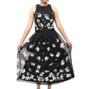 Uterque Organza Sequin Embellished Black Blouse Top Midi Skirt Set
