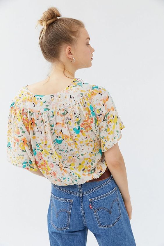 Urban Outfitters UO Kendra Surplice Cropped Blouse Top