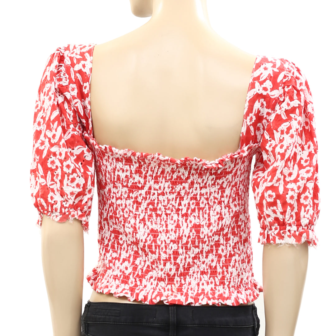 Anthropologie Smocked Eyelet Blouse Cropped Top