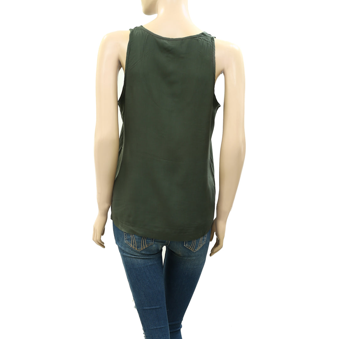 Farm Rio Anthropologie Basic Green Tank Blouse Top