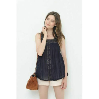 Des Petits Hauts Idalia Indigo Outlet Crochet Lace Tank Blouse Top