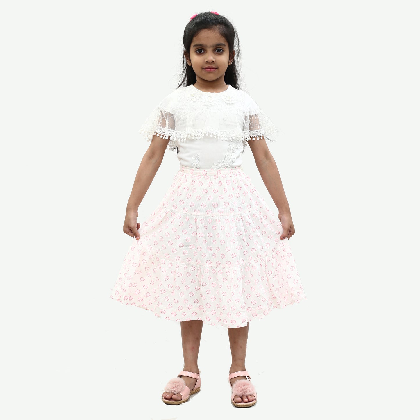 Bonpoint Jupe Floral Printed Tiered Skirt 3-4 Years