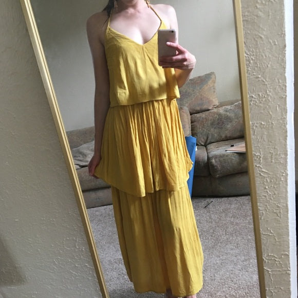 Asos Halter Tiered Yellow Maxi Dress