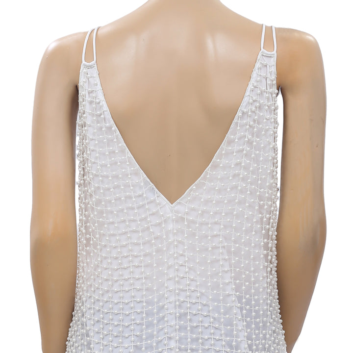 Asos Design Pearl Beaded Embellished Tank V Neck Blouse Top