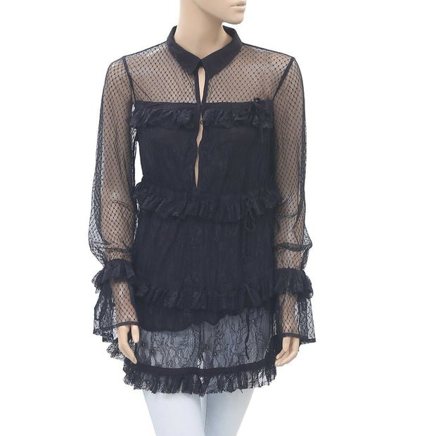 AllSaints Floral Lace Tiered Tunic Top