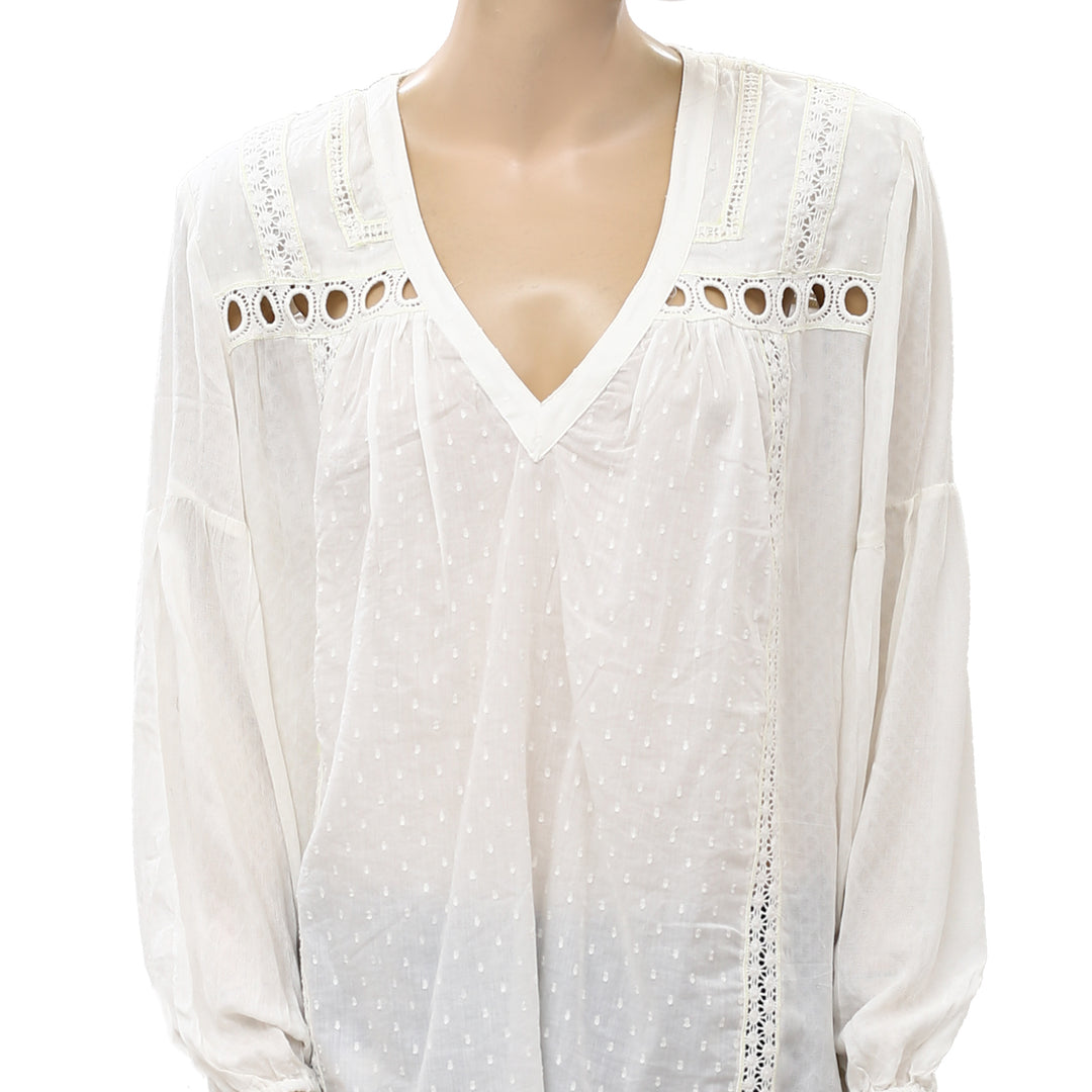 Anthropologie Swiss Dot Eyelet Embroidered Crochet Lace Tunic Top