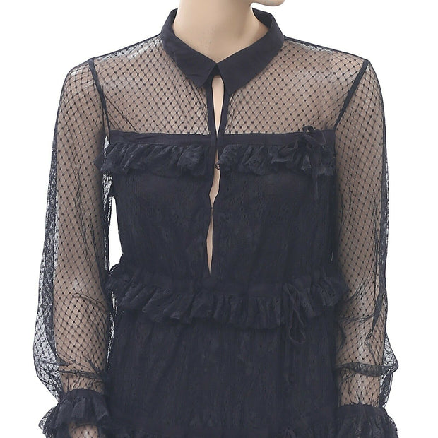 AllSaints Floral Lace Tiered Tunic Top