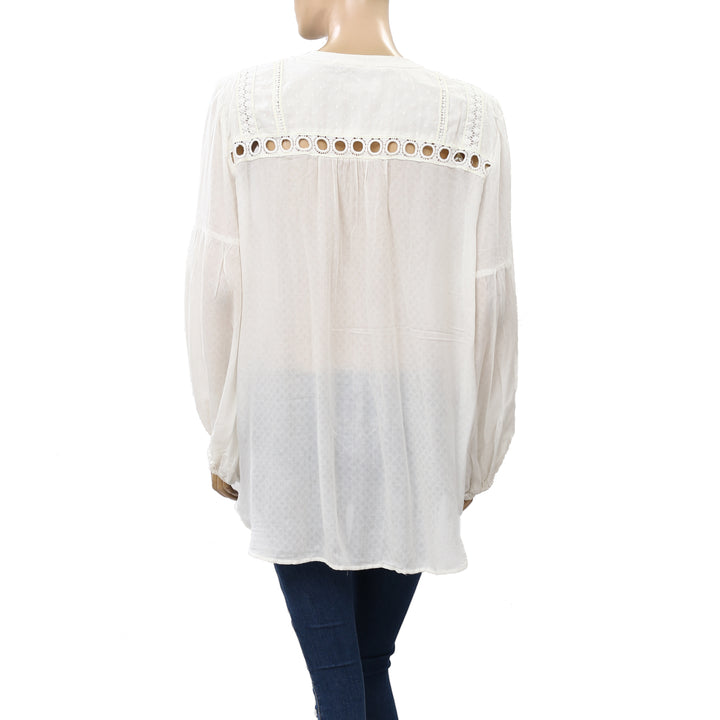 Anthropologie Swiss Dot Eyelet Embroidered Crochet Lace Tunic Top