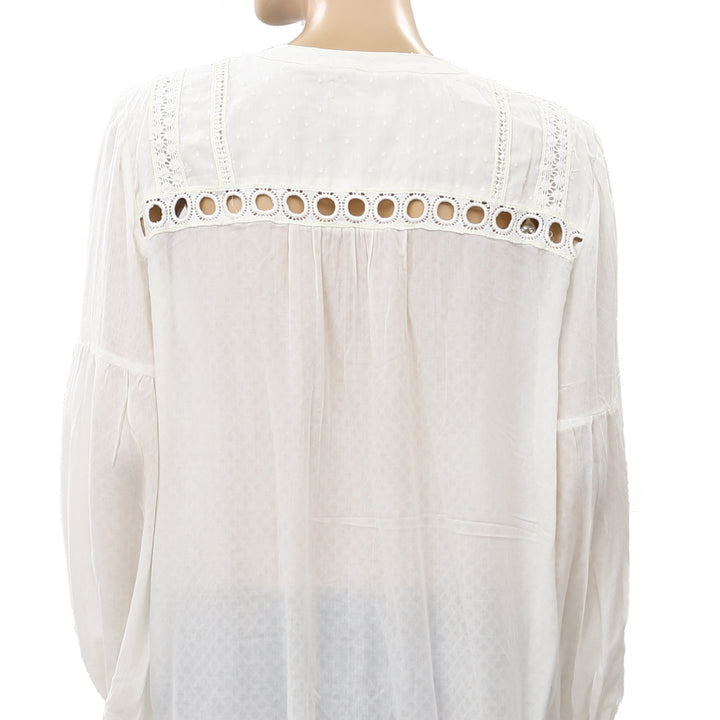 Anthropologie Swiss Dot Eyelet Embroidered Crochet Lace Tunic Top