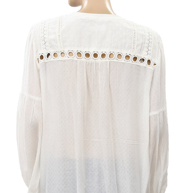 Anthropologie Swiss Dot Eyelet Embroidered Crochet Lace Tunic Top