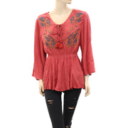 Jachs Girlfriend Paisley Embroidered Tunic Top